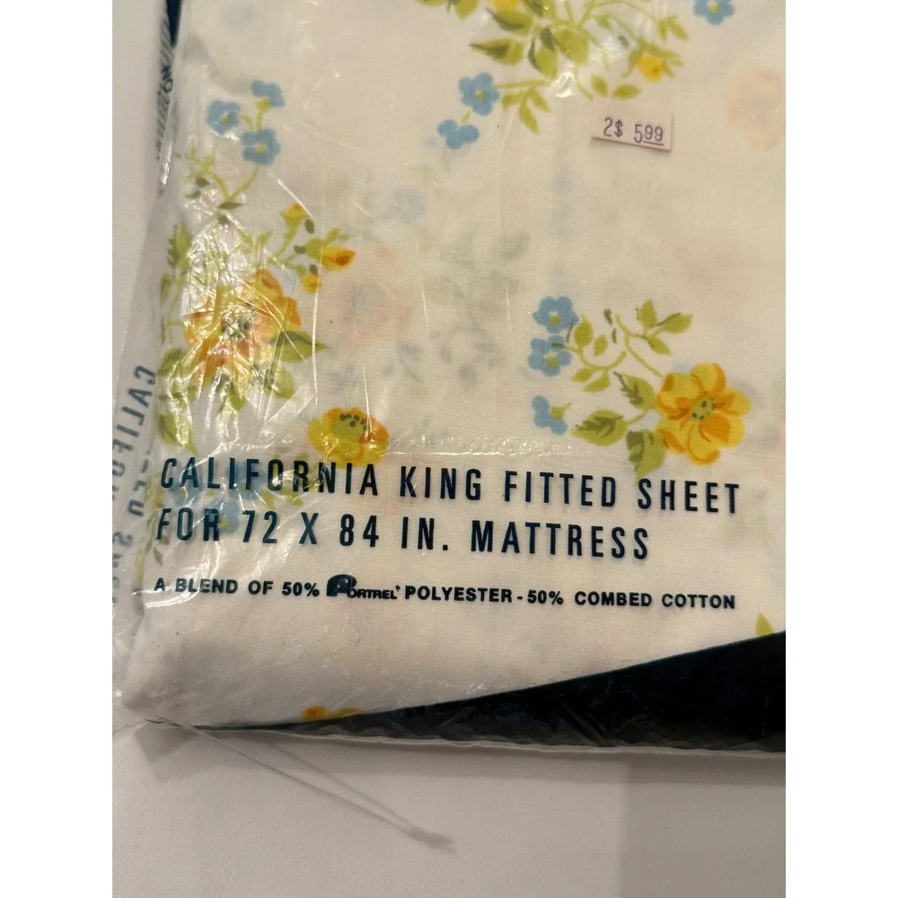 Vintage Wamsutta Ultracale Misty Rose California King Fitted Sheet Floral Yellow